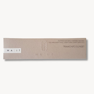 WASIT incense packaging with 'Tramonto: Sunset' text on a beige background