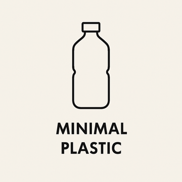 Outline of a plastic bottle with 'MINIMAL PLASTIC' text on a beige background